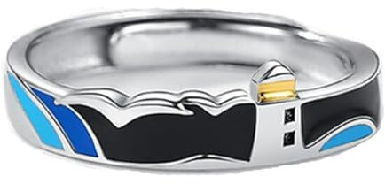 YAHOYA Uhr Leuchtturm Möwe Spray Silberfarbe veränderbarer Öffnungsring für Frauen Luxusschmuck