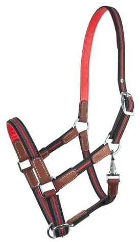 Brama West Pferderhalfter Ruby - 2 Fach verstellbar - mit Leder - Weidehalfter - Rot - Gr. Pony