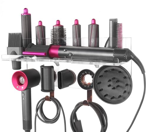 Wandhalterung kompatibel mit Dyson Airwrap Styler & Supersonic Haartrockner, 2-in-1 Aufbewahrungsregal für Haartrockner-Zubehör – geeignet für Lockenstab, Aufsätze, Bürsten, Diffusor und Düsen