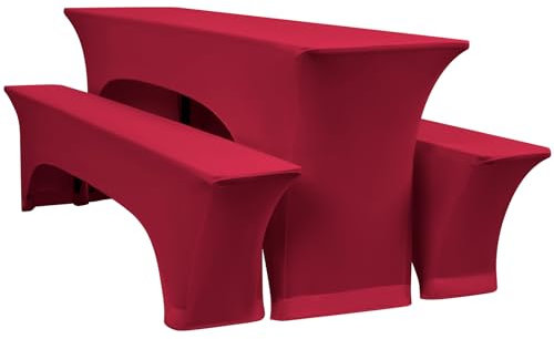 YMHPRIDE 3er-Set Elastische Biertischhussen, Weinrot Bierbankhusse und Tischdecken, 50 cm Tischbreite, Bierzeltgarnituren 220 x 50 x 70 cm für Gartenbankett-Gartenmöbel.(3 Packungen)