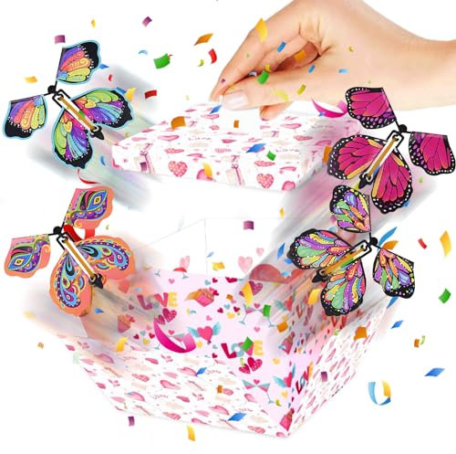 MHDUYEG Schmetterlings Explosion Geschenkbox, Love Butterfly Überraschungsbox Fliegende Schmetterlinge mit Box 12,5x10x12,5cm Schmetterlinge Surprise Box, Butterfly Box Geschenkbox für Geburtstag