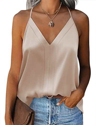 ZEAGOO Donna Estiva Canotta in Raso Spalline Sottili Canottiera Plain Camisole Scollo a V Cami Top Champagne, XL