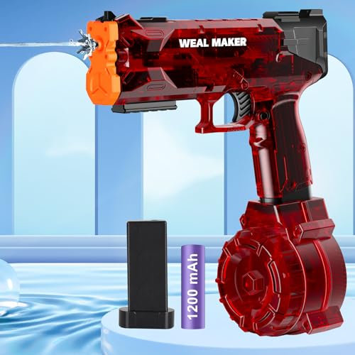 Stärkste elektrische Wasserpistole für Kinder 8-12 Jahre, transparent, automatisch, IP67 wasserdicht – Bodinator Classic Wasserspielzeug-Rot Fun Water Gun