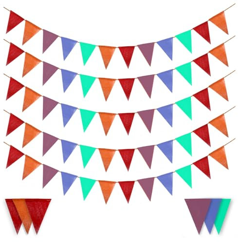Laipuke Regenbogen Girlande - 5 Stück Outdoor Wimpelkette mit 12 Wimpeln/Jede Girlande, Farbfrohe Dekoration