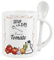Soup Mug and Spoon Set - Cream of Tomato Soup of The Day - Ceramic White Soup Mug with Spoon in Handle