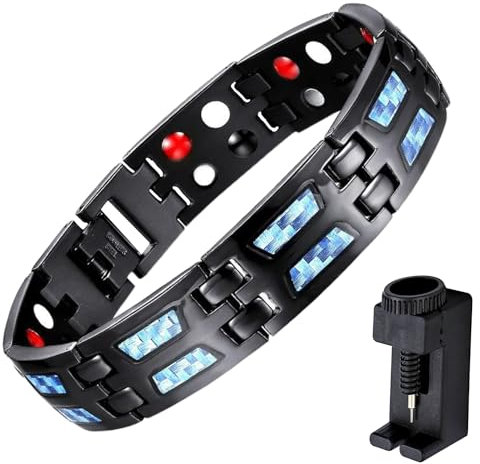 Zoonvii Magnetarmband Herren, Titanstahl Magnet Armband, Schwarzer Turmalin Stein Armband, Verstellbare Armbandlänge, Lieferung mit Entnahmewerkzeug, Geburtstage Geschenke für Herren