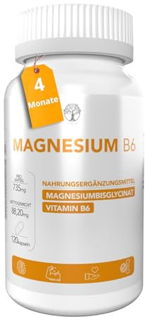 Magnesium Bisglycinat Kapseln + Vitamin B6 | Magnesium Bisglycinat 400mg Komplex magnesium Hochdosiert Kapseln Natural Elements