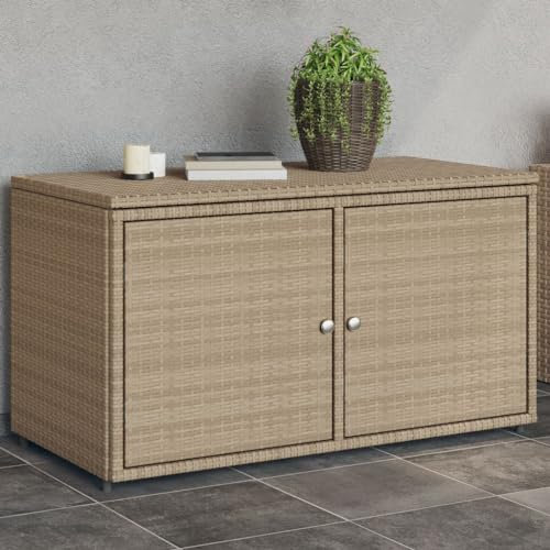 Tidyard Gartenschrank Beige 110x55x60,5 cm Poly Rattan, Bequemer Zugang & Stauraum für Gartenbedarf, Outdoor-Regale