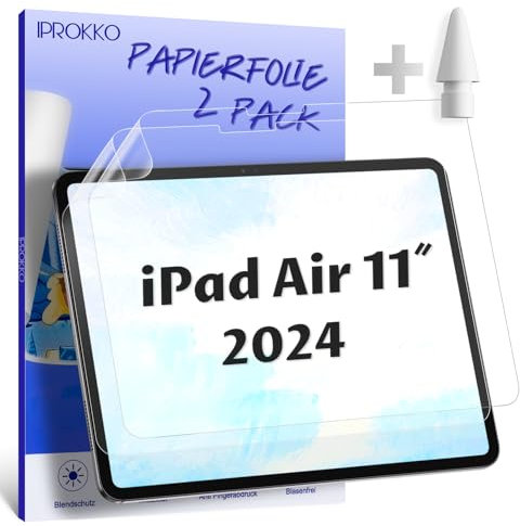 IPROKKO [2 Stück Papier Schutzfolie für iPad Air 11 Zoll 6. Gen 2024/7. Gen 2025, Like Paper Folie Matte Papierfolie Displayschutz Film Blendfreiem Screen Protector zum Zeichnen, Schreibe, Notizen