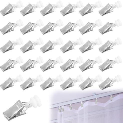 T-Glider Vorhangklammern,Gardinenhaken mit Rollen,Schienengleiter,Vorhangrollen,Metall Gardinenröllchen,T-Schienen Vorhang Clips für Curtain Hooks,Duschvorhang,Türvorhänge,Wohnwagen (30 Stück(B))