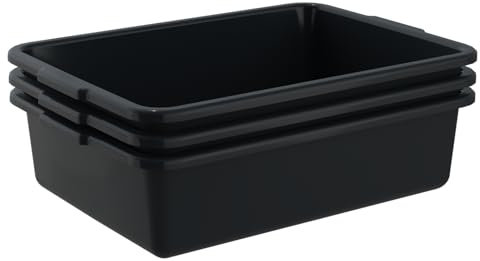 Uumitty Set of 3 Commercial Bus Box, Plastic Washing Up Bowl, Shallow Storage Tray Black, 13 L