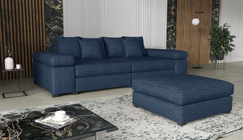 Big Sofa Couchgarnitur Megasofa Riesensofa Arezzo inkl. Hocker div. Stoffe (Stoff: Tilia, Dunkelblau)