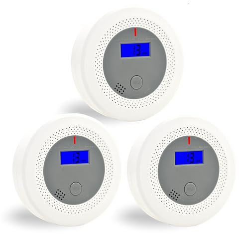 Kohlenmonoxidmelder mit 10-Jahres-Lithiumbatterie, Sprachalarm & LED-Display – CO-Warnmelder EN50291 Zertifiziert, für Haus, Wohnung, Wohnmobil(3 Stück)
