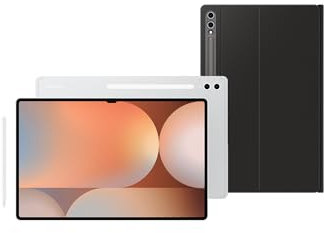Samsung Galaxy Tab S10 Ultra 1TB Platinum Silver and keyboard with trackpad