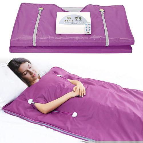 Coperta per sauna a infrarossi, 180 x 80 cm, 2 possibilità di regolazione, 220 V, per un rapido recupero con 7 strati efficienti per sudorazione calda, relax (viola europeo)
