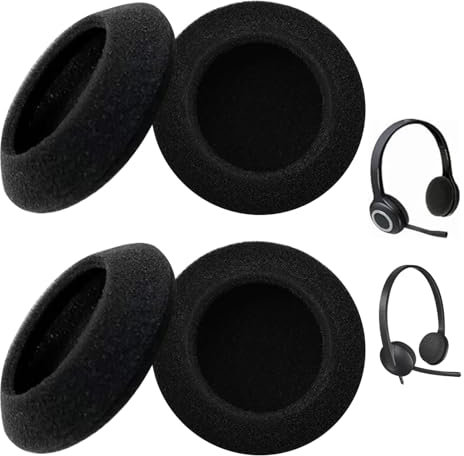 Almohadillas de repuesto para auriculares Logitech – Almohadillas de espuma transpirables para aislamiento acústico eficaz (2 pares, negro, 6 cm, para Logitech H600 H390 H760 H609)