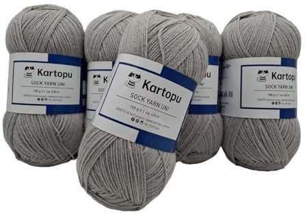 Sockenwolle Strumpfwolle einfarbig 4 fädig - 5x100gr Sparset - Strumpfwolle ist filzfrei und maschinenwaschbar, Lauflänge per Knaul 420m / 100gr - Farbe: (grau)
