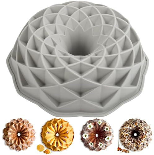 Yueser Silikon Gugelhupfform, Antihaft Kuchenbackform 23cm 9 Zoll Grau