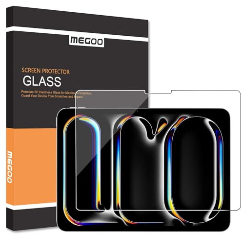 MEGOO Pack de 2 Protectores de Pantalla para iPad Air 13 Pulgadas 6/7th M2-M3 & iPad Pro 13 Pulgadas 7th M4, Compatible con Apple Pencil & Face ID, Vidrio Templado con Ajuste Preciso, Claridad HD