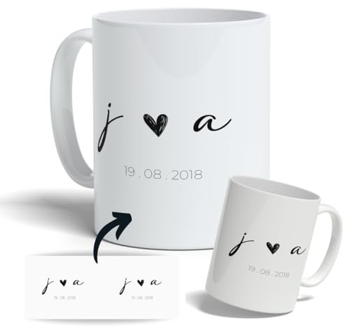 Taza personalizada con iniciales. Taza personalizada para regalo con texto. Regalo original personalizado San Valentín. Regalos parejas. (Iniciales 1)