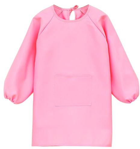 Augesak Malkittel Kinder 7-11 Jahre, Malschürze Kinder, Bastelschürze Kinder mit Ärmeln und Taschen, Kinderschürze Schule Jungen Mädchen für Basteln Malen Backen Kochen, Rosa