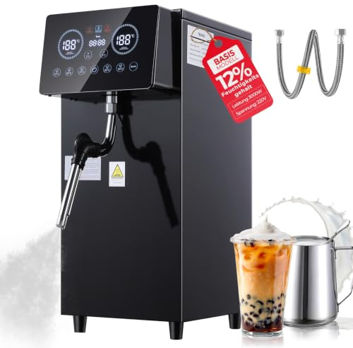 TERUISI Commercial Milk Frother, 1800W Automatic Steam Machine, 6L/1.6Gal Electric Coffee Milk Foamer Stainless Steel Frother with LED Display & Adjustable Temperature for Café Shop Hotel