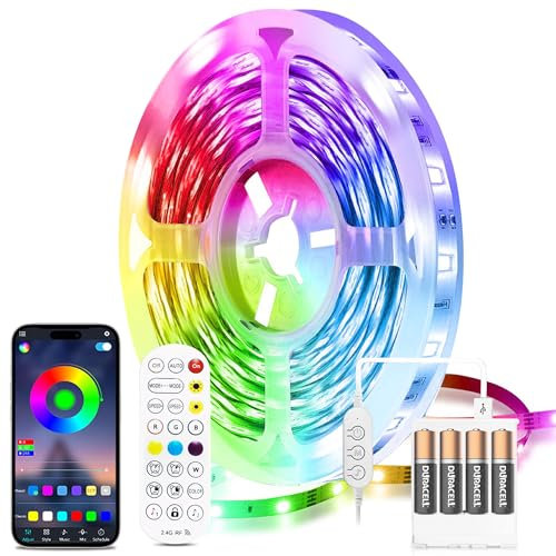 FUPT Led Strip Lights,2m LEDs Light Strips Battery Powered with App&Remote, Flexible 5050 RGB Colour Changing Led Lights for Bedroom,TV,Gaming Room Music Sync,Christmas,Halloween Decorations