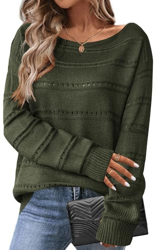 HOTOUCH Women Long Jumper Long Sleeve Knitted Pullover Lightweight Fall Winter Slouch Tops Knitwear Jumpers Army Green