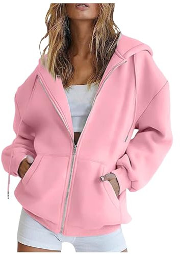 Veste Sport Femme Mi Saison Chaude Vestes De Gilet Printemps Sweet Capuche Zippée Sweat Zippé À Sweats Manches Longues Décontracté Pulls, Gilets Et Jogging a Hoodie Vetement Legere,#6-Rose,S