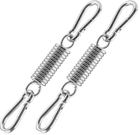 SYUTBOU 2 Stück Schwingfeder für Hängesessel, 15 x 3,5cm Silber Stahlfeder mit 8cm Karabiner, 304 Edelstahl Schwingfeder Stahlfeder für Hängestuhl, Hängematte, Boxsack und Yoga