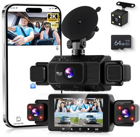 VECHTEL 1080P Dashcam Auto Vorne Hinten mit WiFi,4*Dash Cam Auto Kamera mit 3-Zoll IPS Bildschirm,24H Parküberwachung,Nachtsicht,G Sensor,Loop-Aufnahme,360-Grad-Schutz,mit 64G SD Card