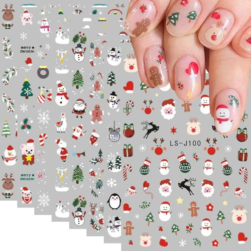 Nagelsticker Weihnachten 3D Cute Winter Nagelaufkleber Selbstklebend Weihnachts Nail Art Sticker Winter NagelDesign Nagelsticker Weihnachts DIY Maniküre Dekoration(8Blatt)