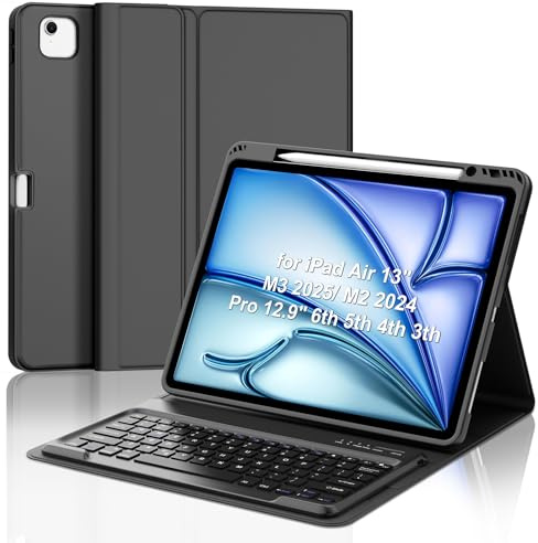 IVEOPPE Case with Keyboard for iPad Air 13 inch M4/M3/M2 | Magnetic Bluetooth Keyboard Case for iPad Air 13/ Pro 12.9 6th/ 5th/ 4th/ 3th Generation with Pencil Holder, Black