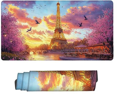 Tapis Souris Gaming XXL 600 x 300 mm - Grand Tapis Bureau avec Base Anti-Dérapage - Mouse Pad Gamer Imperméable - Couverture Complète du Bureau - Multifonction Mouse Pad, Cadeaux (La Tour Eiffel) j-1