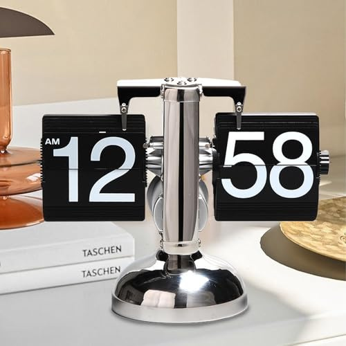 Zephviora Flip-Schreibtischuhr, Retro Digitale Flip-Down-Uhr Batteriebetriebene Mechanische Schreibtischuhr Auto-Flip-Uhr, Tischuhr Mit Digitalanzeige für Das Wohnzimmer zu Hause (Schwarz)