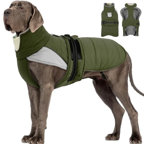 MIGOHI Thermo-Fleecejacke für große Hunde, regenfester Mantel für große Hunde, dicker Wintermantel, Schneejacke für Hunde, winddicht, für Jagd, Camping, windige kalte Tage, Dobermann, Deutsche Dogge