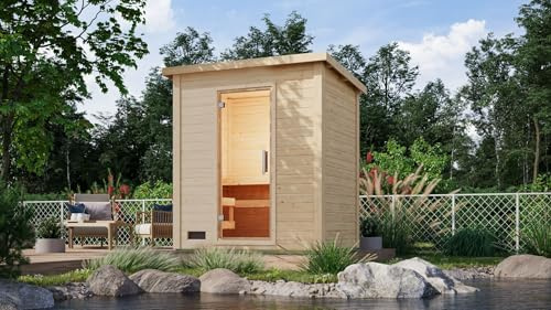CHILLROI Saunahaus Kaapi 2 Außensaun 38mm Wandstärke in natur oder terragrau mit versch. Saunaöfen (ohne Ofen, naturbelassen)