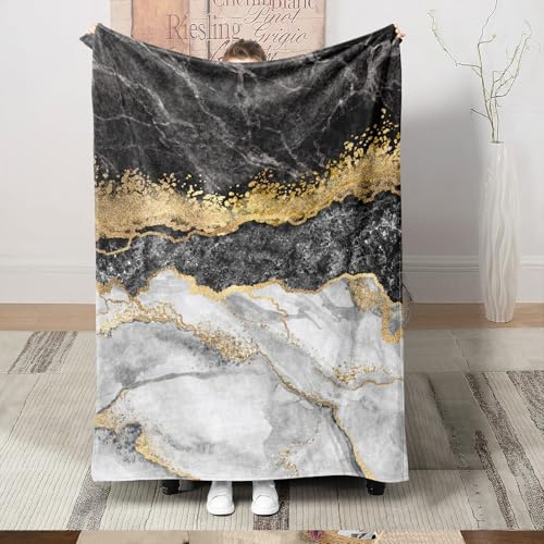 Luowei 3D Marmor Kuscheldecke 150x200 cm Weiß, Schwarz, Hellgelb Reisedecke, Fernsehedecke, Picknickdecke, Tagesdecke für Teenager, Mädchen, Erwachsene Leicht & Warm Flanell Blanket