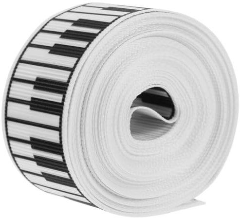 PACKOVE Black White Piano Keys Satin Ribbon 2.5cm Wide 5 Yards Music Note Craft Ribbon for Christmas Birthday Party Wrapping and Sewing
