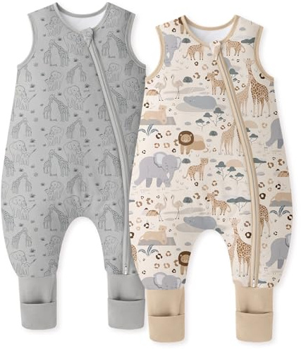 Unnivoll Baby Schlafsack mit Füßen 1,5 Tog 2er Pack Schlafsack Baby Baumwolle Ganzjahre Schlafsack mit Beinen Babyschlafsack Weich 80 cm für Jungen Mädchen Zebra