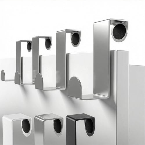 Minismus Türhaken zum Einhängen 4er Set Edelstahl Türhaken Kleiderhaken Tür Haken für Tür oder Schrank Türgarderobe zum Einhängen bis 5 kg passend 1,6 cm und 2,2 cm mit Filzpads Silber