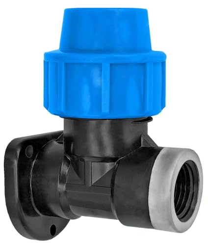 MegaHaustechnik PP-Fitting Klemmverbinder Wandwinkel, 32mm x 1 Zoll IG, | Trinkwasser geeignet, Druck 16 Bar, für PE-Rohr-Außendurchmesser 32mm, Deckenwinkel für Wasserhahn