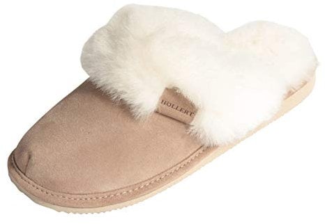 Hollert Leather Lammfell Hausschuhe - Malibu Damen Pantoffeln Fell Schuhe, Beige/Weiß, 38 EU