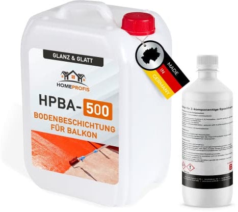 Home Profis® glänzender Balkonboden (5m²) | Über 30 Farben | Beton, Estrich & Fliesen | Flüssigkunststoff Bodenfarbe Außen | 2K Epoxidharz Bodenbeschichtung | RAL 7012 Basaltgrau | HPBA-500