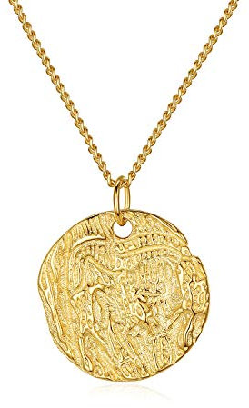VIKI LYNN Collar con colgante de luna llena de círculo de moneda martillada chapado en oro de 18 quilates para mujer, Plata esterlina Plata de ley Chapado en oro de 18 quilates