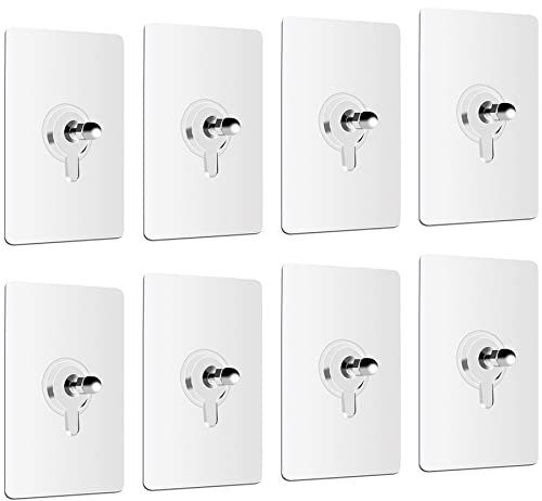 QZDADA 8 PCS Self Adhesive Wall Screw Hooks, Hole Free Wall Hangers Screw Hook Without Nails Drill, Seamless Transparent No Damage Waterproof Sticker Hooks for Bathroom Kitchen (1.6 cm)