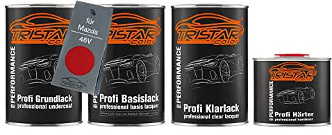 TRISTARcolor Pintura automotriz Set bote listo para pulverizar para Mazda 46V Soul Red Crystal Metallic Fondo + pintura base + pintura transparente de 2 componentes 3,5 l