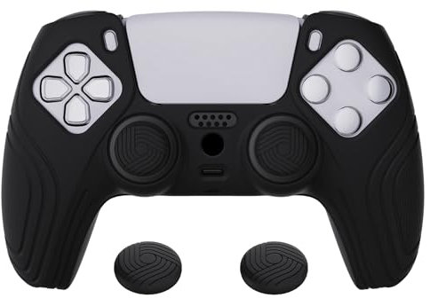 eXtremeRate PlayVital Coque Protection pour ps5 Manette,Housse Silicone avec Capuchon pour ps5 Joystick Controller Cover Skin Antidérapante,Édition Samouraï-Noir