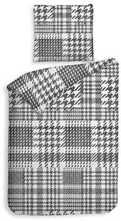 Heckett Lane Flanell Bettwäsche Rex Karo Pepita Grau 135x200 + 80x80 cm