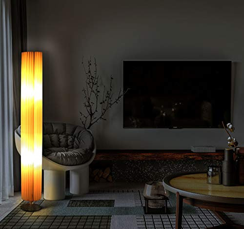 Trango 120RL Design Plissee LED Stehleuchte *NIZZA* Stehlampe inkl. 2x 4 Watt E27 LED Leuchtmittel, Wohnzimmer Lampe, Standleuchte rund – Lampenschirm Durchmesser: 14cm Ø - Höhe: 120cm